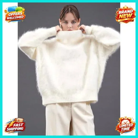 Oversized Turtleneck Sweater Fuzzy Knit Pullover Women's Size S-XL